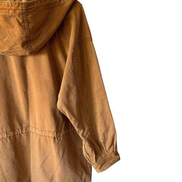 Vtg EMS Canvas Chore Barn Coat Sm Hooded Pockets Thick Lined Internal drawstring - Picture 13 of 16